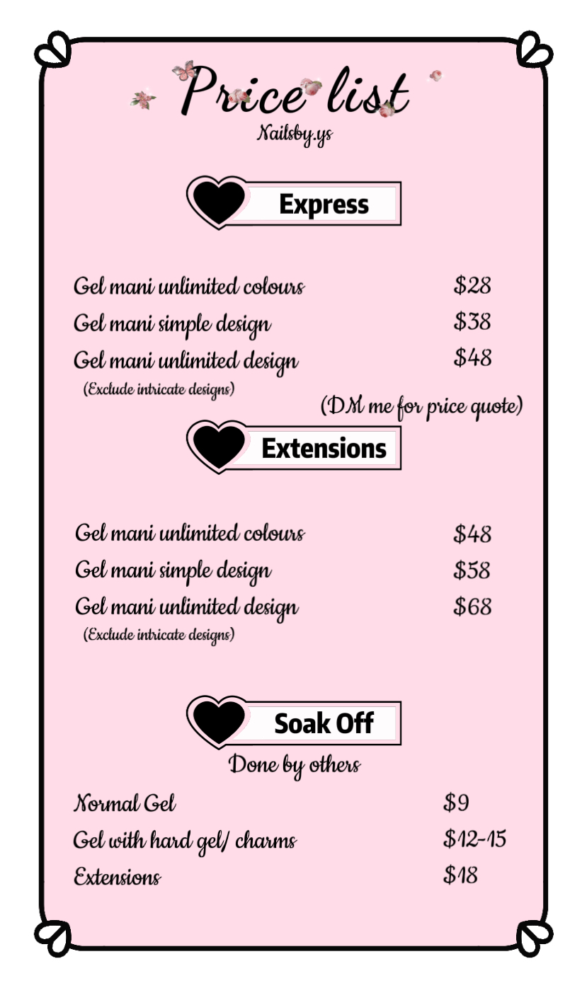 Nails By YS Price List