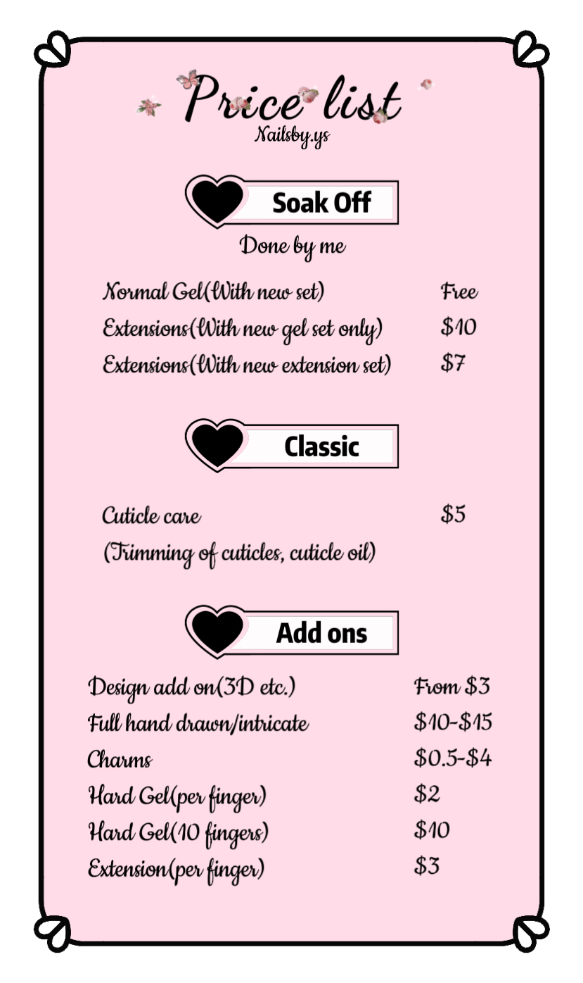 Nails By Ys Price List
